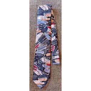 Dress Tie 1990s Mens Antonio Calafato Silk Black Gray Tan Red 3.5 Wide